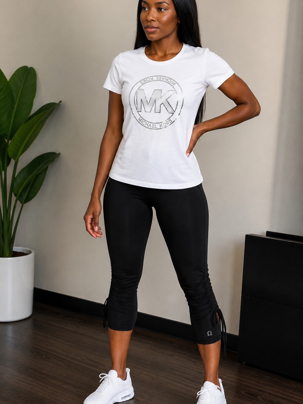 Michael Kors White MK Logo Short Sleeve Tee